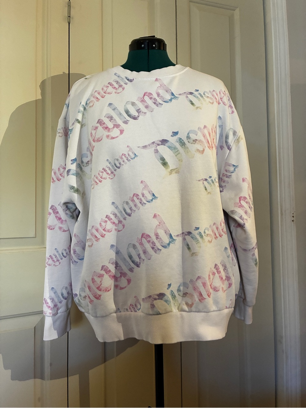 Disney Pastel Multicolor Logo White Crewneck Sweatshirt